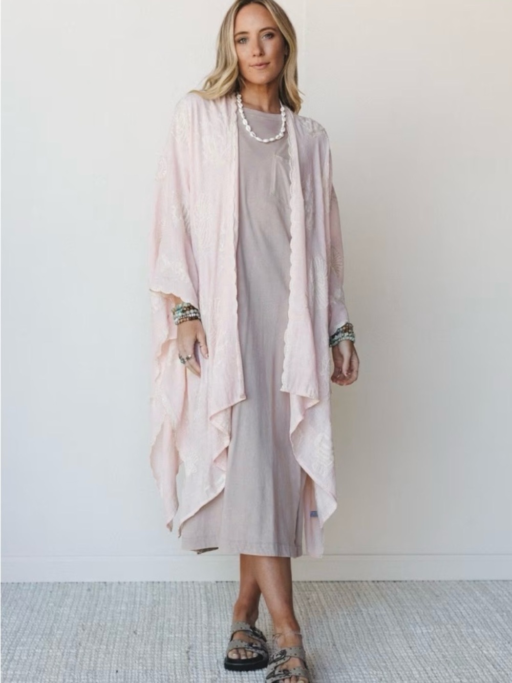 Three Bird Nest Soft Blush Pink Draped Kimono Wrap